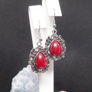 Fülbevaló antik, leveles kerettel, bordó