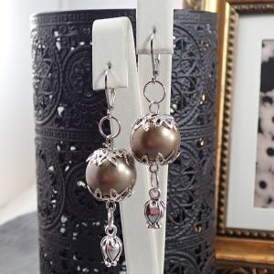 Fülbevaló, gyöngyös, rózsabimbós