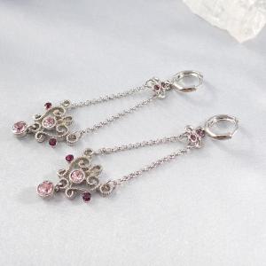 Indás fülbevaló lila kövecskékkel