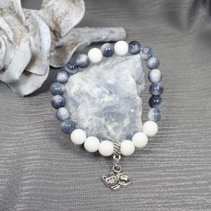 Jáde és kagylóhéj karkötő, cicás 1