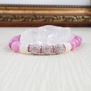 Jáde karkötő shamballa gyöngyökkel, rózsaszín