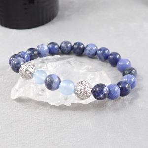 Kék achát karkötő csipkés gömbökkel