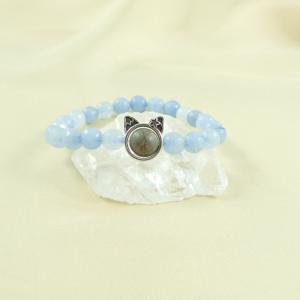 Kék jáde karkötő cicafejjel