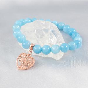 Kék jáde karkötő rosegold szívvel