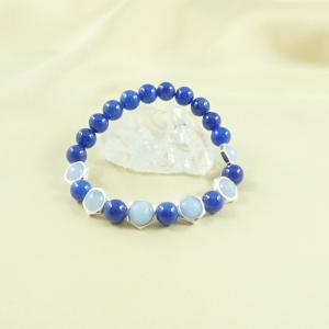 Kék jáde karkötő szögletes gyöngykerettel