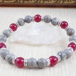 Képjáspis és achát karkötő, bordó