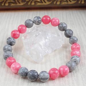 Képjáspis és jáde karkötő, rózsaszín 2