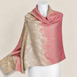 Korall-bézs indás-virágos pashmina jellegű kendő