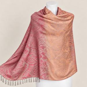 Korall-narancs indás-virágos pashmina jellegű kendő