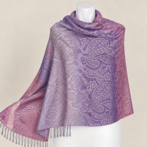 Lila-rózsaszín indás-virágos pashmina jellegű kendő