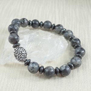 Norvég labradorit karkötő indamintás gyönggyel