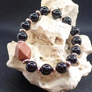 Ónix és rosegold hematit karkötő