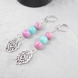 Páva fülbevaló, lila-zöld 1