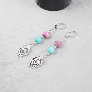 Páva fülbevaló, lila-zöld 2