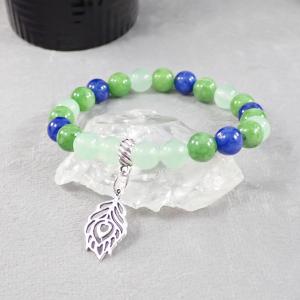 Páva karkötő, kék-zöld