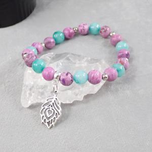 Páva karkötő, lila-zöld