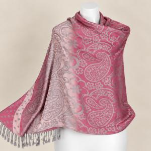 Pink-rózsaszín indás-virágos pashmina jellegű kendő