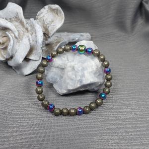 Pirit és hematit karkötő, keskeny