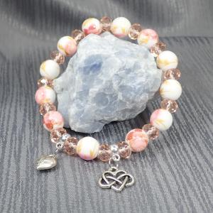 Porcelán karkötő púder árnyalatos, szíves