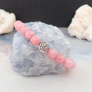 Rózsaszín achát karkötő rózsával