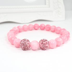 Rózsaszín achát karkötő shamaballákkal