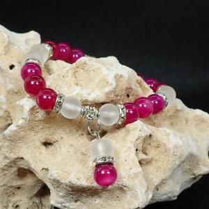 Rubin jáde karkötő jeges hatású gyöngyökkel