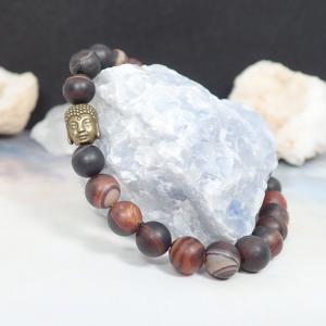 Sávos achát karkötő Buddhával (XXL)