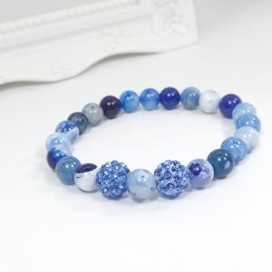 Sávos achát karkötő, kék, shamballás