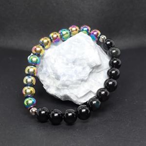 Szivárványos lávakő és ónix karkötő
