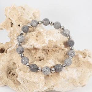 Szürke tájkép jáspis és fém karkötő