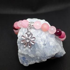 Vegyes achát karkötő virág dísszel