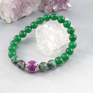 Zöld jáde karkötő zoizittal és acháttal