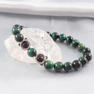 Zöld tigrisszem karkötő cicás gyöngykerettel