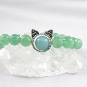 Zölda jáde karkötő cicafejjel