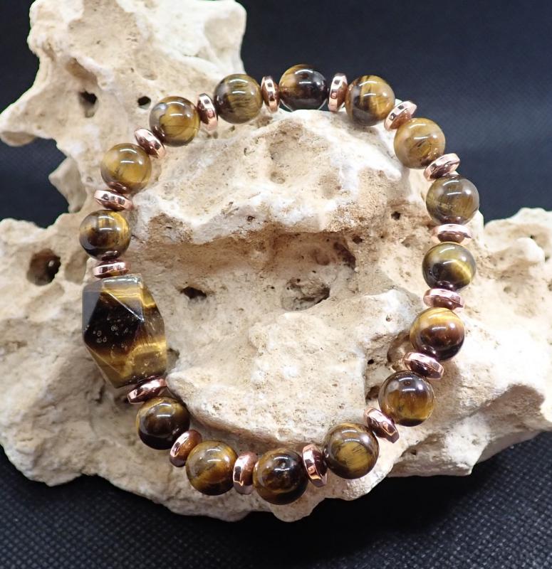 Tigrisszem és rosegold hematit karkötő