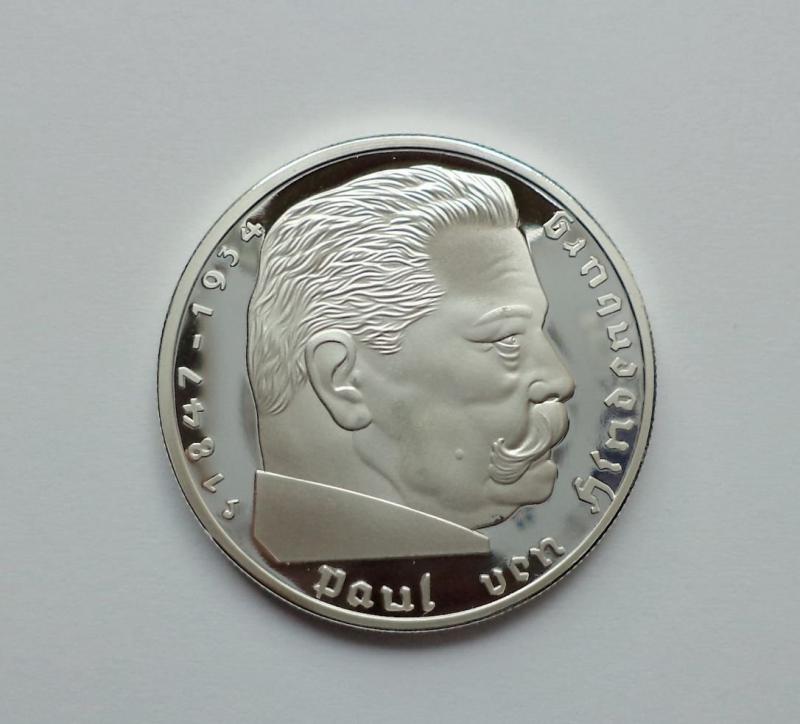 5 Reichsmark 1938 Paul von Hindenburg ezüstözött utánveret