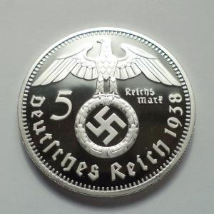 5 Reichsmark 1938 Paul von Hindenburg ezüstözött utánveret