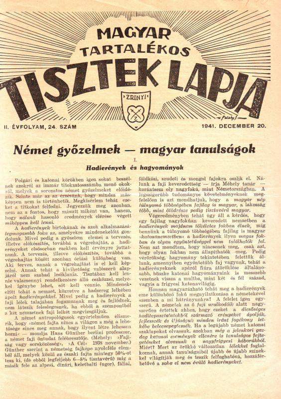 MAGYAR TARTALÉKOS TISZTEK LAPJA 1941. DECEMBER 20. II. ÉVFOLYAM, 24. SZÁM