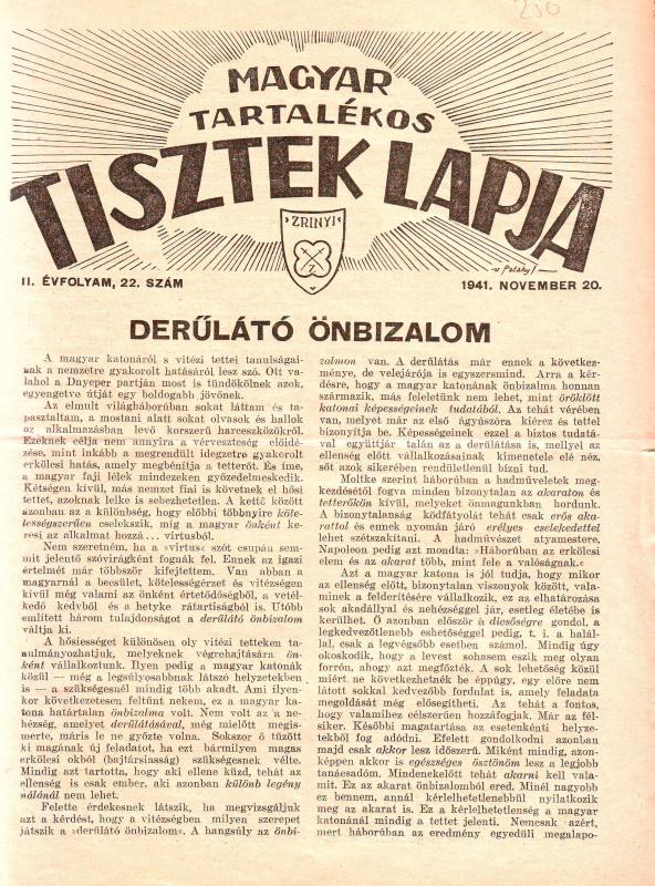 MAGYAR TARTALÉKOS TISZTEK LAPJA 1941. NOVEMBER 20. II. ÉVFOLYAM, 22. SZÁM