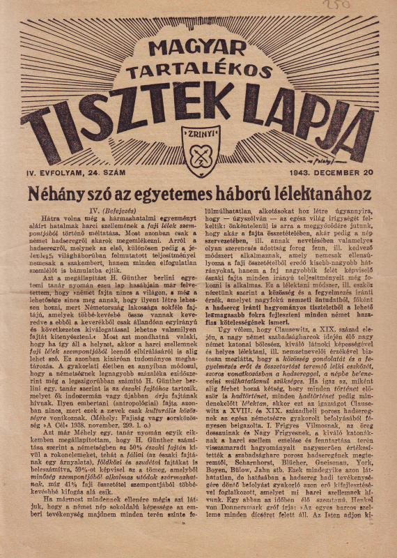 MAGYAR TARTALÉKOS TISZTEK LAPJA 1943. DECEMBER 20. IV. ÉVFOLYAM, 24. SZÁM