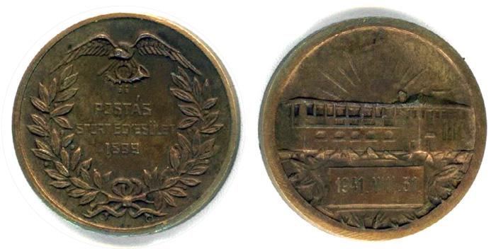 Postás Sport Egyesület. PSE 1899 I. díj . 40mm . Au Bronz. Eredeti szalagon