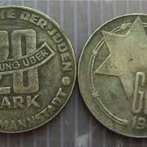 1943 20 márka Litzmannstadt zsidó gettó pénz
