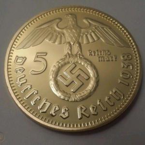 5 Reichsmark 1938 Paul von Hindenburg aranyozott utánveret