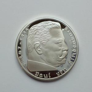 5 Reichsmark 1938 Paul von Hindenburg ezüstözött utánveret