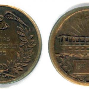 Postás Sport Egyesület. PSE 1899 I. díj . 40mm . Au Bronz. Eredeti szalagon