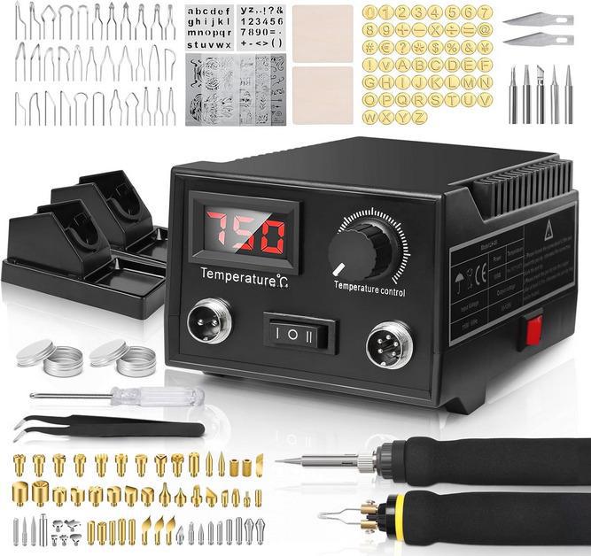 100 W-os, 165 részes pirográf és forrasztóállomás készlet – fához, bőrhöz és parafához