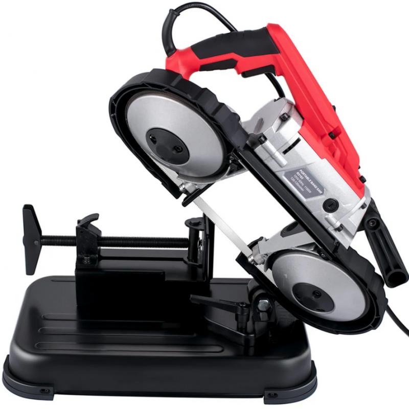 1100 W-os fémvágó szalagfűrész – nagy vágási kapacitás, 44–143 m/perc sebesség, állítható (0–45°) talp, 220 V