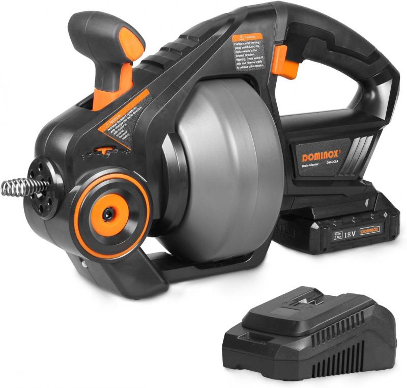 18 V akkumulátoros csőtisztító spirál, 7,6 m elektromos lefolyótisztító spirál, WC, fürdőszoba és mosdó lefolyócsövek duguláselhárításához (akkumulátorral együtt).
