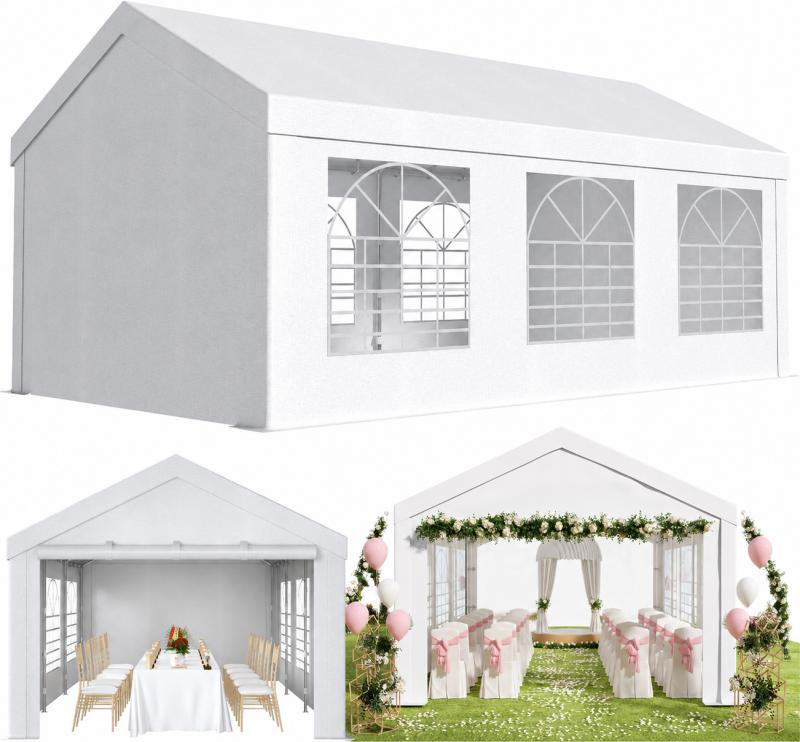 3 × 6 m-es vízálló rendezvénysátor – stabil kerti pavilon, UV 50+ védelemmel, 560 g/m² PE ponyvával, fehér