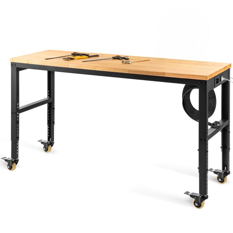 Állítható magasságú munkapad, 720 kg teherbírás, 2 AC és 2 USB aljzattal, 122 x 61 x 97 cm